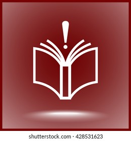 Book with exclamation mark sign icon, vector illustration. Flat design style 