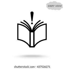Book with exclamation mark sign icon, vector illustration. Flat design style 