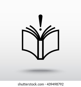 Book with exclamation mark sign icon, vector illustration. Flat design style 