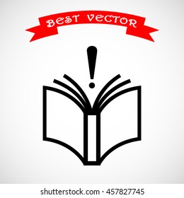 Book with exclamation mark sign icon, vector illustration. Flat design style 