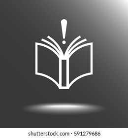 Book with exclamation mark sign icon, vector illustration. Flat design style 