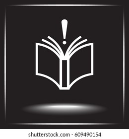 Book with exclamation mark sign icon, vector illustration. Flat design style 