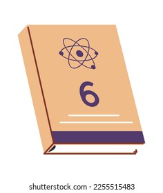 Libro con explicación sobre física, libro de texto aislado para estudiantes de escuela o universidad. Publicación para estudiantes de sexto grado. Estudiar y obtener conocimiento, disciplinas universitarias. Vector de estilo plano