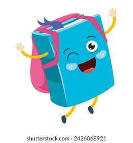 book with eyes carries a backpack