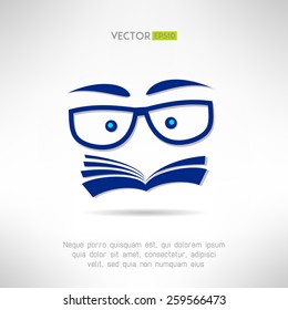 Book face with glasses icon. Learning and reading concept. Vector illustration