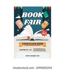 Book Fair Festival Poster For Advertising Concept Vector Illustration.