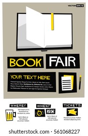 Book Fair (Flat Style Vector Illustration Quote Poster Design) Event Invitation with Venue and Time Details