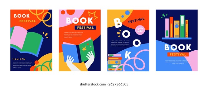 Cartaz de feira de livros para publicidade. banner para feira de livros em estilo negrito moderno. Modelo publicitário para livraria, livraria, biblioteca.