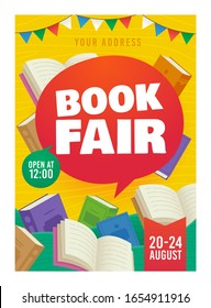 Book Fair poster event Invitation. Book Festival flyer. Vector illustration