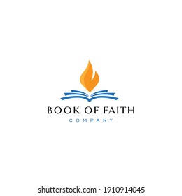 Book of faith logo design. flame book vector. church symbol. christian non profit organization sign template idea