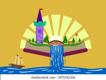 Book with Fantasy images when opened. Editable Clip Art.