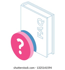 Book faq line 3d vector icon isometric pink and blue color minimalism illustrate