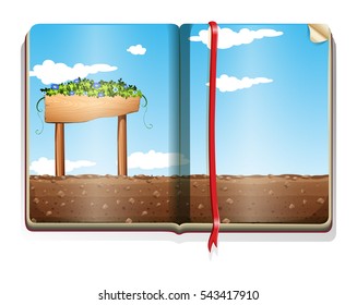 Book with farm scene  illustration