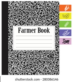 Book farmer with bookmarks for farm seasonal work. Vector illustration.