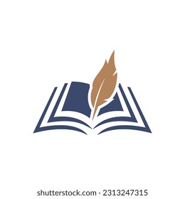 alogo de libro y plumas, vector del logo del libro. Diseño de plantillas de logotipo de educación