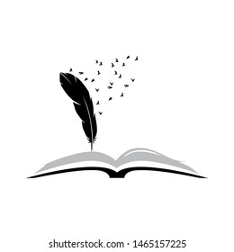A book, feather and birds, vector illustration