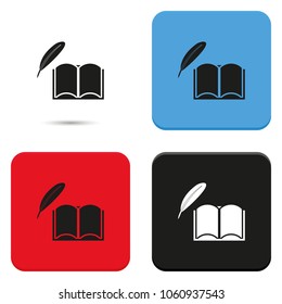 A book and a feather flat vector icon.