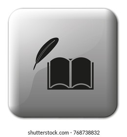 A book and a feather flat vector icon.