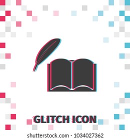 A book and a feather  glitch effect vector icon.