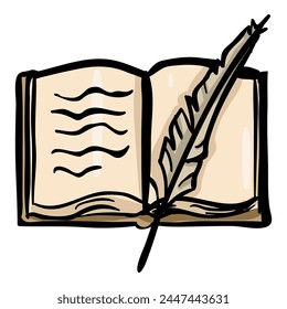 Libro y pluma - Dibujado a mano Doodle Icon