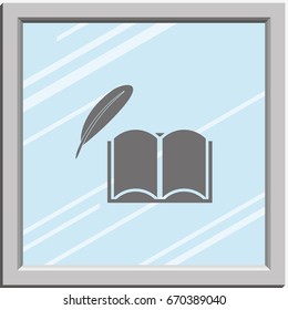 A book and a feather icon.