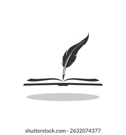 Book and feather icon with shadow