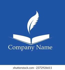book and feather logo for business vector s in blue and white