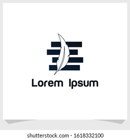 book and feather logo design template, library logo design vector