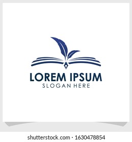 book and feather logo design template, education logo design vector