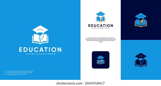 book and feather logo, graduation symbol, education service, graphic design template.