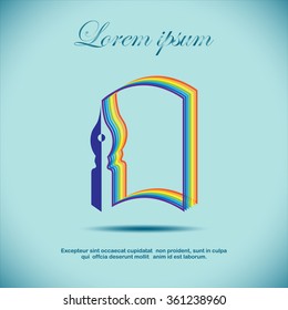book and feather pen, icon