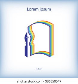 book and feather pen, icon