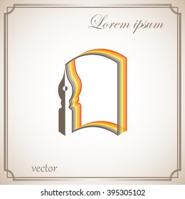 book and feather pen, icon