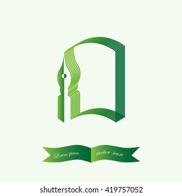 book and feather pen, icon