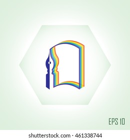 book and feather pen, icon