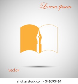 book and feather pen, icon, vector