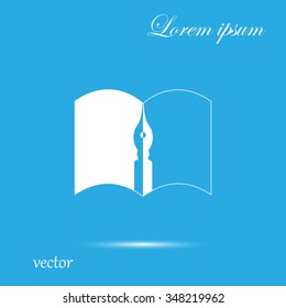 book and feather pen, icon, vector