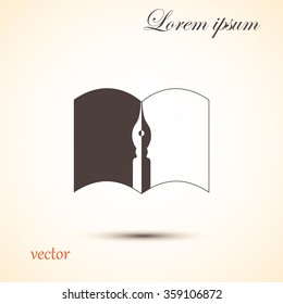 book and feather pen, icon, vector