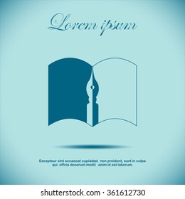 book and feather pen, icon, vector