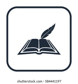 Book with feather, wright book, vector icon
