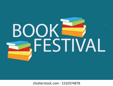 Book festival banner, poster stack of books. Reading book concept