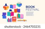 Book festival, books sale, back to school concept design. Colorful geometrical style vector design and illustrations