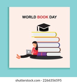 Book festival concept - a group of tiny people reading a huge book. Vector illustration, poster, and banner