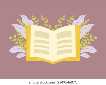 Book festival concept of open huge book with floral. Flat illustration vector, poster and banner.