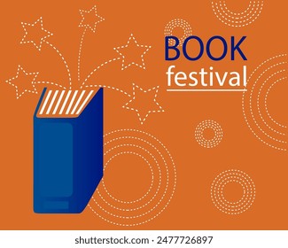 Book festival concept vector illustration. Single book and fireworks.