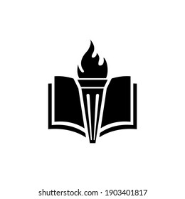 Book with fiery torch concept university education or library emblem, icon web, vector logo illustration design