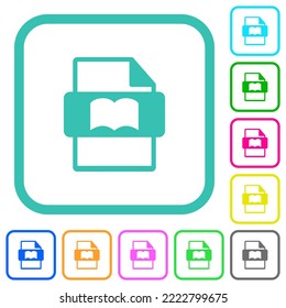 Tipo de archivo de libro iconos planos de colores vivos en bordes curvados sobre fondo blanco