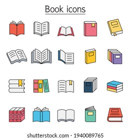 Book fill color line style icons 