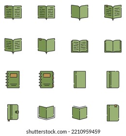 Book Filled Line Icon Set Vector