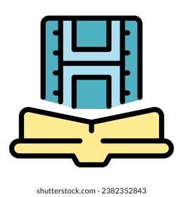 Book film movie icon outline vector. Video education. Podcast mobile color flat